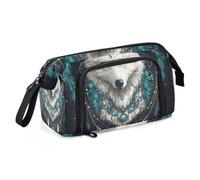 Quteprint Astuccio portamatite di grande capacità, con piume bohémien, cuore e lupo, astuccio portatile con cerniera, astuccio per cancelleria per ufficio e scuola, per adolescenti, ragazze, ragazzi