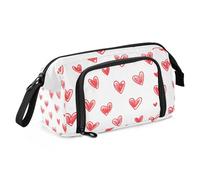 Quteprint Astuccio portamatite di grande capacità, con scritta "Happy Valentine", con cuori rossi, astuccio portatile con cerniera, astuccio per cancelleria per ufficio e scuola, per adolescenti