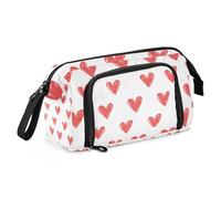 Quteprint Astuccio portamatite di grande capacità, con scritta "Happy Valentine", con cuori rossi, astuccio portatile con cerniera, astuccio per cancelleria per ufficio e scuola, per adolescenti