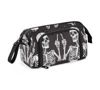 Quteprint Astuccio portamatite di grande capacità, con teschio divertente e due scheletri, astuccio portatile con cerniera, astuccio per cancelleria per ufficio e scuola, per adolescenti, ragazze