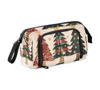 Quteprint Astuccio portamatite di grande capacità, con tre alberi di Natale, stampa leopardata, astuccio portatile con cerniera, astuccio per cancelleria per ufficio e scuola, per adolescenti, ragazze