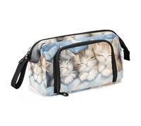 Quteprint Astuccio portamatite di grande capacità, con tre simpatici gattini che dormono, astuccio portatile con cerniera, astuccio per cancelleria per ufficio e scuola, per adolescenti, ragazze