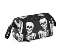 Quteprint Astuccio portamatite di grande capacità, divertente con due scheletri e teschio, astuccio portatile con cerniera, astuccio per cancelleria per ufficio e scuola, per adolescenti, ragazze