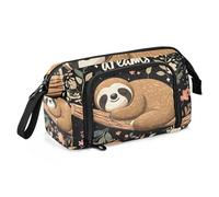 Quteprint Astuccio portamatite di grande capacità, grazioso bradipo su albero e fiore, astuccio portatile con cerniera, astuccio per cancelleria per ufficio e scuola, per adolescenti, ragazze, ragazzi