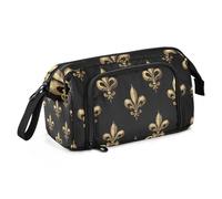 Quteprint Astuccio portamatite di grande capacità, motivo floreale dorato con giglio di Lis, astuccio portatile con cerniera, astuccio per cancelleria per ufficio e scuola, per adolescenti, ragazze