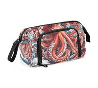 Quteprint Astuccio portamatite di grande capacità, motivo onde oceaniche, polipo, astuccio portatile con cerniera, astuccio per cancelleria per ufficio e scuola, per adolescenti, ragazze, ragazzi