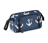 Quteprint Astuccio portamatite di grande capacità, motivo Sea Anchor Loves Heart, astuccio portatile con cerniera, astuccio per cancelleria per ufficio e scuola, per adolescenti, ragazze, ragazzi