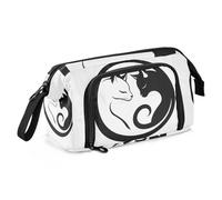 Quteprint Astuccio portamatite di grande capacità, nero e bianco, con due gatti, astuccio portatile con cerniera, astuccio per cancelleria per ufficio e scuola, astuccio per matite per adolescenti