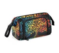 Quteprint Astuccio portamatite di grande capacità, quattro stagioni, con foglie di albero e vita, astuccio portatile con cerniera, astuccio per cancelleria per ufficio e scuola, per adolescenti