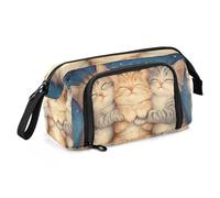 Quteprint Astuccio portamatite di grande capacità, tre simpatici gattini addormentati, astuccio portatile con cerniera, astuccio per cancelleria per ufficio e scuola, per adolescenti, ragazze, ragazzi