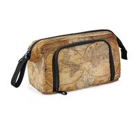 Quteprint Astuccio portamatite di grande capacità, vintage, retrò, con mappa del mondo, astuccio portatile con cerniera, astuccio per cancelleria per ufficio e scuola, per adolescenti, ragazze,