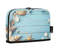 Quteprint Astuccio portamatite in legno con conchiglie e stelle marine, astuccio per cancelleria, borsa portatile per cosmetici, organizer da scrivania per scuola, ufficio, studenti, ragazzi e ragazze
