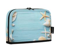 Quteprint Astuccio portamatite in legno con conchiglie e stelle marine, astuccio per cancelleria, borsa portatile per cosmetici, organizer da scrivania per scuola, ufficio, studenti, ragazzi e ragazze