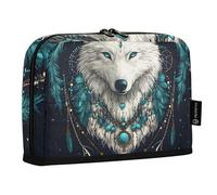 Quteprint Astuccio portamatite in piedi - Astuccio con piume e cuore e lupo, astuccio per cancelleria, borsa portatile per cosmetici, organizer da scrivania per scuola, ufficio, studenti, ragazzi e