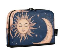 Quteprint Astuccio portamatite in piedi - astuccio etnico con luna, sole e stelle, astuccio per cancelleria, borsa portatile per cosmetici, organizer da scrivania per scuola, ufficio, studenti