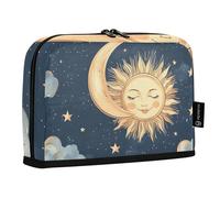 Quteprint Astuccio portamatite in piedi - astuccio etnico con sole, luna e stelle, astuccio per cancelleria, borsa portatile per cosmetici, organizer da scrivania per scuola, ufficio, studenti