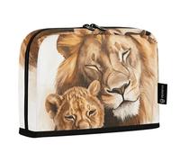 Quteprint Astuccio portamatite in piedi - Astuccio per matite con leoni ad acquerello, astuccio per cancelleria, borsa portatile per cosmetici, organizer da scrivania per scuola, ufficio, studenti