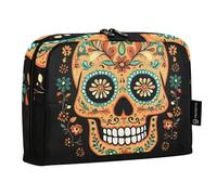 Quteprint Astuccio portamatite in piedi, con teschio di zucchero arancione messicano, astuccio per cancelleria, borsa portatile per cosmetici, organizer da scrivania per scuola, ufficio, studenti