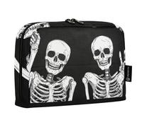 Quteprint Astuccio portamatite in piedi, divertente astuccio con due scheletri e teschio, astuccio per cancelleria, borsa portatile per cosmetici, organizer da scrivania per scuola, ufficio, studenti