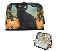 Quteprint Astuccio portamatite in piedi - Halloween gatto zucca stelle astuccio cancelleria astuccio portatile trucco cosmetici borsa organizer da scrivania per scuola, ufficio, studenti, ragazzi e