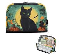 Quteprint Astuccio portamatite in piedi - Halloween gatto zucca stelle notte matita sacchetto sacchetto di cancelleria, borsa portatile trucco cosmetici borsa organizer da scrivania per scuola