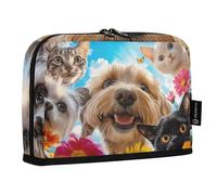 Quteprint Astuccio portamatite in piedi - Happy Dogs Cats Spring Flowers Pencil Bag Stationery Pouch Portable Makeup Cosmetics, Organizer da scrivania per scuola, ufficio, studenti, ragazzi e ragazze