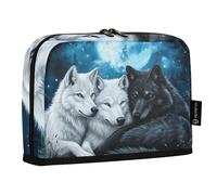 Quteprint Astuccio portamatite in piedi - Lupo galassia stelle Moonlight Pencil Bag Cancelleria, Trousse portatile Trucco Cosmetici Borsa Organizzatore da scrivania per scuola, ufficio, studenti