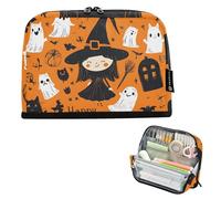 Quteprint Astuccio portamatite in piedi, motivo Halloween, streghe fantasmi, astuccio per cancelleria, borsa portatile per cosmetici, organizer da scrivania per scuola, ufficio, studenti, ragazzi e