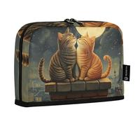 Quteprint Astuccio portamatite in piedi, romantico con due gatti, luna, stelle, astuccio per cancelleria, trousse portatile, organizer da scrivania per scuola, ufficio, studenti, ragazzi e ragazze