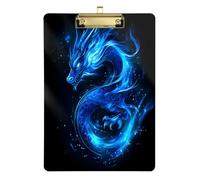 Quteprint Blue Flame Dragon - Lavagna portablocco in acrilico, 22,9 x 31,8 cm, trasparente, antigraffio, con clip in metallo (oro) e gancio da parete, spessore 0,6 cm, per ufficio, classe, infermieri