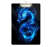 Quteprint Blue Flame Dragon - Lavagna portablocco in acrilico, 22,9 x 31,8 cm, trasparente, antigraffio, con clip in metallo e gancio da parete, spessore 0,6 cm, per ufficio, classe, infermieri