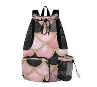 Quteprint Borsa da palestra in rete per uomini e donne, con squame di sirena rosa oceano, grande zaino con coulisse con tasca asciutta e bagnata, borsa leggera da palestra per sport, viaggi, spiaggia