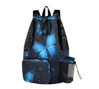 Quteprint Borsa da palestra in rete per uomini e donne, Galaxy Star Blue Butterfly grande zaino con coulisse con tasca asciutta bagnata, borsa leggera da palestra per sport, viaggi, spiaggia