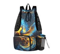 Quteprint Borsa da palestra in rete per uomini e donne, motivo animali della fenice del fuoco di ghiaccio, grande zaino con coulisse con tasca asciutta e bagnata, borsa leggera da palestra per sport