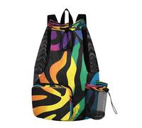 Quteprint Borsa da palestra in rete per uomini e donne, stampa zebrata con animali arcobaleno, grande zaino con coulisse con tasca asciutta e bagnata, borsa leggera da palestra per sport, viaggi
