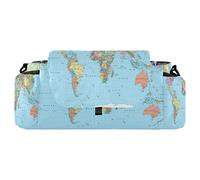 Quteprint Borsa organizer per passeggino con mappa del mondo, colore blu, universale, con 2 portabicchieri, cinghie regolabili e gancio per passeggino, adatta per biberon, pannolini, telefono,