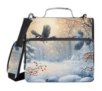 Quteprint Borsa per raccoglitore con cerniera, motivo uccelli volanti invernali, 3,8 cm, 3 anelli e tasche multiple, capacità di 500 fogli, espandibile con spallacci e manici, per scuola, lavoro