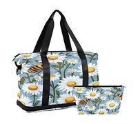 Quteprint Borsa sportiva da palestra per uomini e donne, api, margherite, fiori, borsone da viaggio con scomparto pieghevole per scarpe, borsa per ragazzi e ragazze, per yoga, fine settimana,