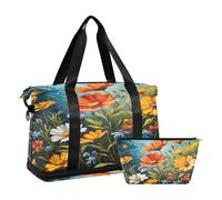 Quteprint Borsa sportiva da palestra per uomini e donne, con fiori di campo e margherite, borsone da viaggio con scomparto pieghevole per scarpe, borsa per ragazzi e ragazze, borsa per yoga, fine