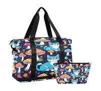 Quteprint Borsa sportiva da palestra per uomini e donne, con funghi magici e gatti della foresta, borsone da viaggio con scomparto pieghevole per scarpe, per ragazzi e ragazze, per yoga, fine