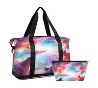 Quteprint Borsa sportiva da palestra per uomo e donna, borsone da viaggio Galaxy Star Space con scomparto pieghevole per scarpe, per ragazzi e ragazze, per yoga, fine settimana, pernottamento, borsa