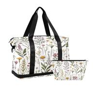 Quteprint Borsa sportiva da palestra per uomo e donna, borsone da viaggio vintage con margherite e erbe aromatiche, con scomparto pieghevole per scarpe, per ragazzi e ragazze, borsa per yoga, fine