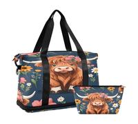 Quteprint Borsa sportiva da palestra per uomo e donna, graziosa borsa da viaggio con motivo mucca scozzese delle Highland con scomparto pieghevole per scarpe, per ragazzi e ragazze, per yoga, fine