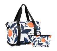 Quteprint Borsa sportiva impermeabile - Borsa da palestra con foglie d'arancia e frutta grande capacità con scomparto asciutto bagnato e deposito scarpe, borsa da viaggio per yoga, nuoto, viaggio