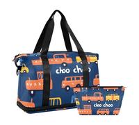 Quteprint Borsa sportiva impermeabile - Borsa da palestra con motivo treni carini veicoli grande capacità borsone con scomparto asciutto bagnato e deposito scarpe, borsa da viaggio per yoga, nuoto