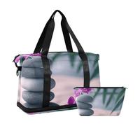 Quteprint Borsa sportiva impermeabile - Borsa da palestra giapponese Zen Stone Flowers grande capacità con scomparto asciutto bagnato e deposito scarpe, borsa da viaggio per yoga, nuoto, viaggio