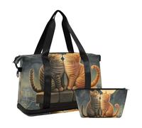Quteprint Borsa sportiva impermeabile - Borsa da palestra romantica con due gatti, luna e stelle, grande capacità, con scomparto asciutto bagnato e deposito scarpe, borsa da viaggio per yoga, nuoto
