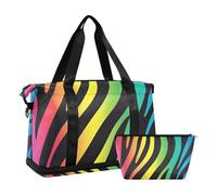 Quteprint Borsa sportiva impermeabile - Borsone con stampa zebrata arcobaleno di grande capacità con scomparto asciutto bagnato e deposito scarpe, borsa da viaggio per yoga, nuoto, viaggio