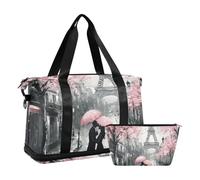 Quteprint Borsa sportiva impermeabile - Borsone da palestra con asciugamano Paris Cherry Blossom Flower di grande capacità con scomparto asciutto bagnato e deposito scarpe, borsa da viaggio per yoga