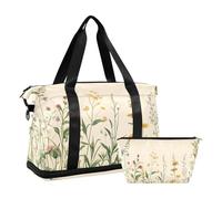 Quteprint Borsa sportiva impermeabile - Borsone vintage con fiori e erbe aromatiche, grande capacità, con scomparto asciutto bagnato e deposito scarpe, borsa da viaggio per yoga, nuoto, viaggio